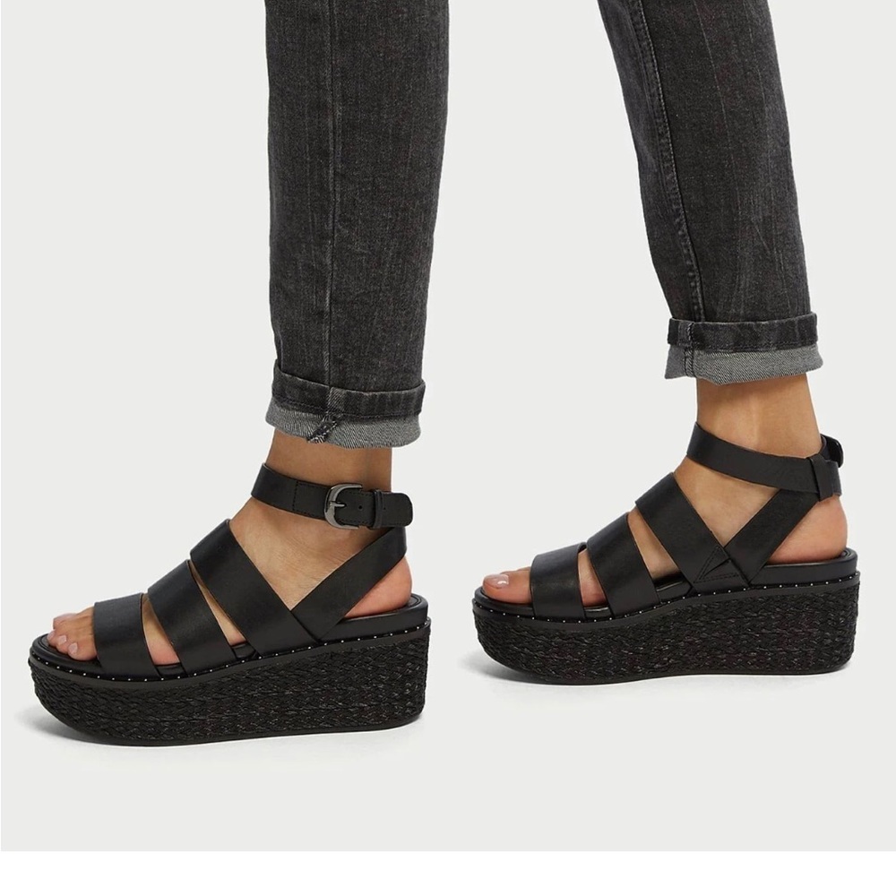 FitFlop Women’s Eloise Back Strap Suede Leather Wedge Sandal in Black